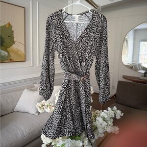 H&M Long Sleeve Belted Faux Wrap Dress